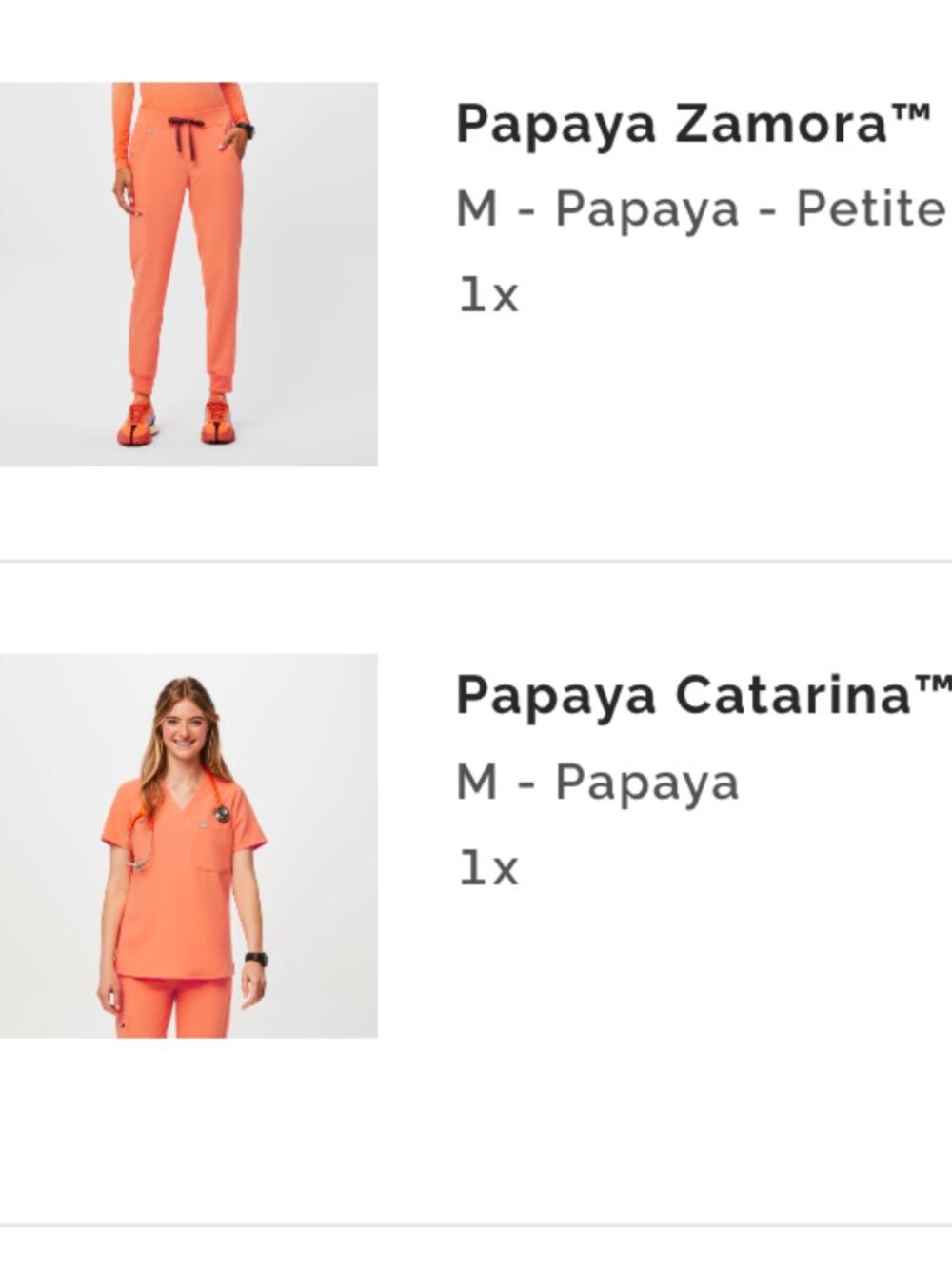 FIGS Women’s Papaya scrub set M Catarina top, M Zamora petite joggers